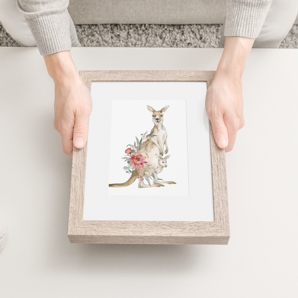 Watercolor Floral Kangaroo Illustration Wall Art Print Poster Unframed - Picture 8 of 9